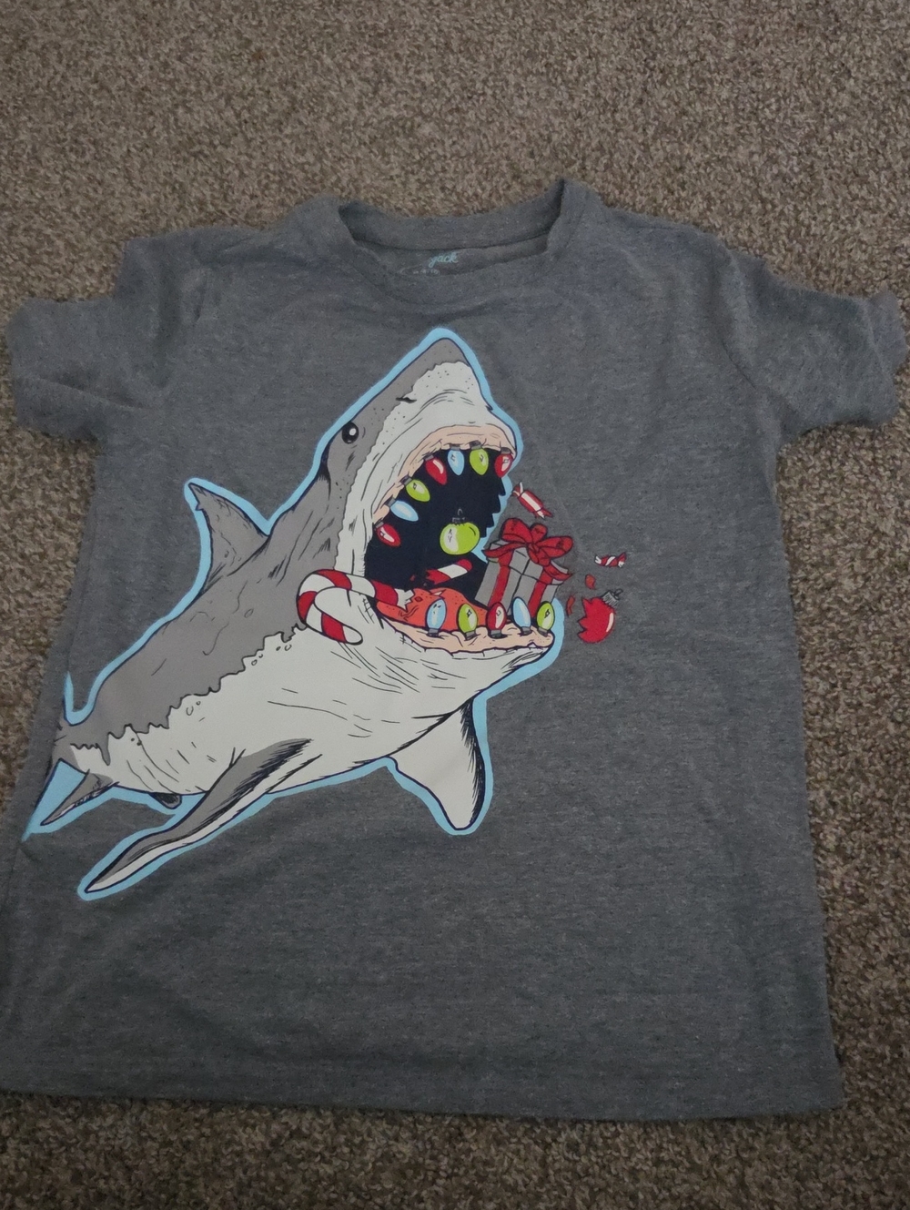 Kids Grey Shark Graphic Holiday Tee
